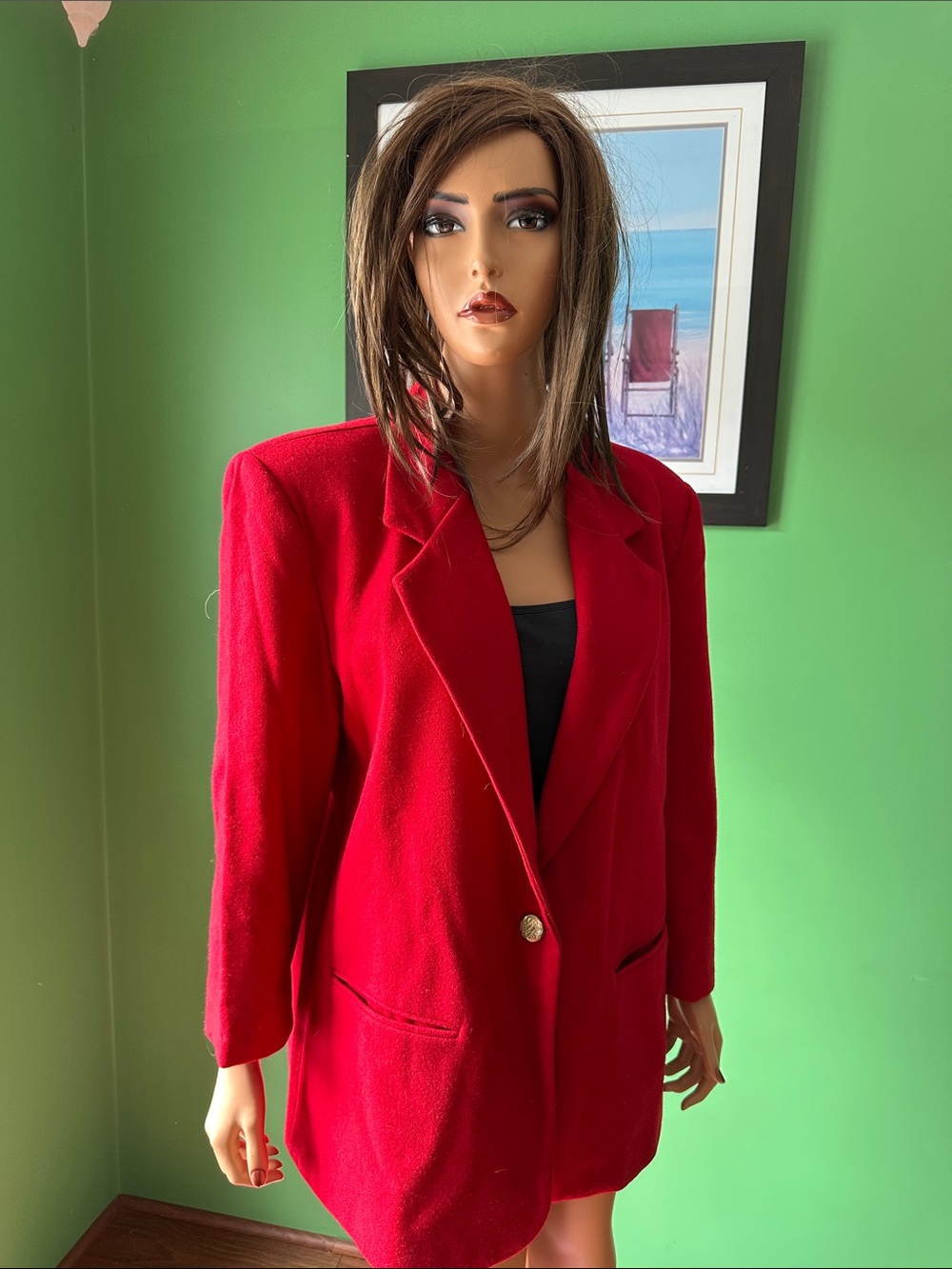 🪷🪷GUC Vintage Savannah Vibrant Red 100% Pure New Wool Peacoat🪷🪷